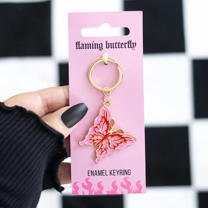 Flaming Butterfly Key Ring