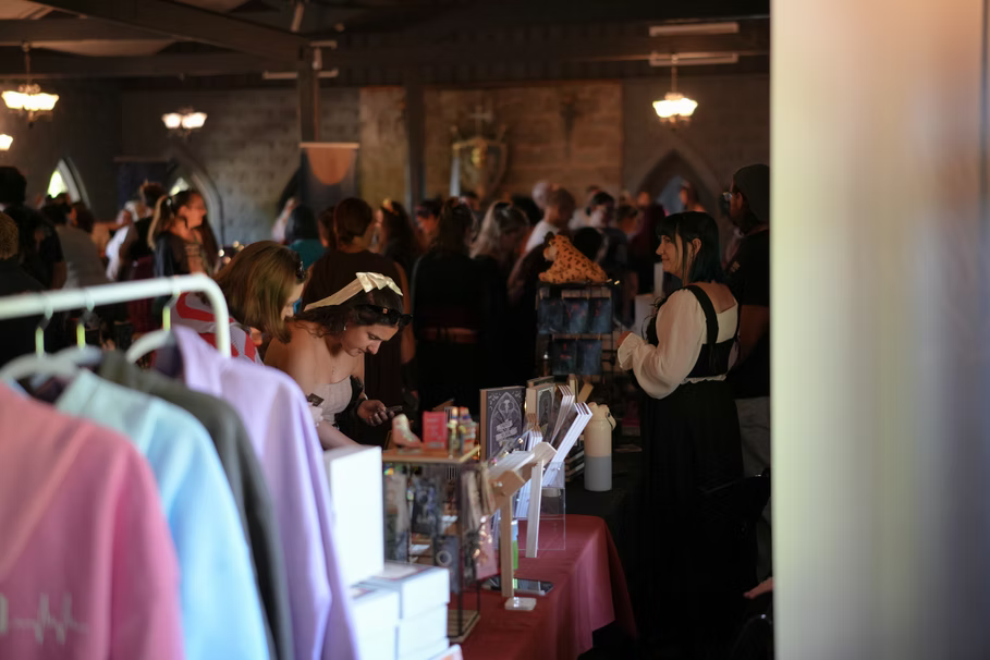 A bustling indoor craft